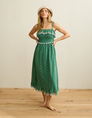 AE Smocked Tie-Strap Midi Dress