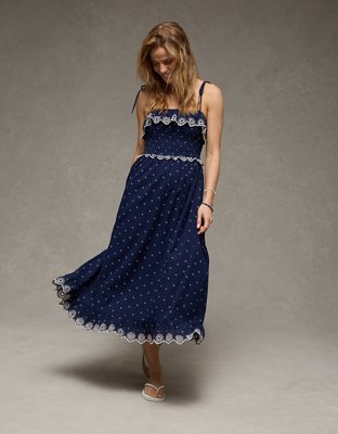 AE Smocked Tie-Strap Midi Dress