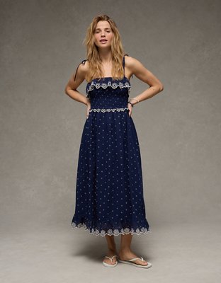 AE Smocked Tie-Strap Midi Dress