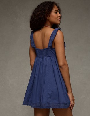 AE Square Neck Lace-Trim Mini Dress