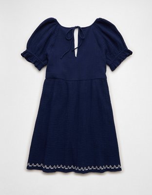 AE Embroidered Puff-Sleeve Babydoll Mini Dress