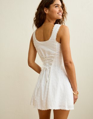 AE Embroidered Lace-Up Back Mini Dress | American Eagle