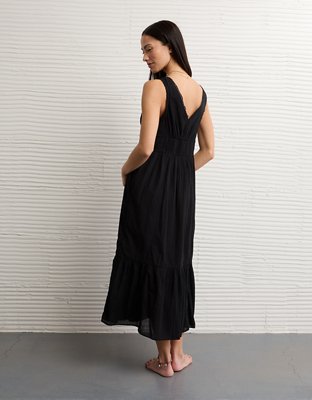 black knee high boots dress Black Ruffle Shoulder Tiered Midi Dress main image 0