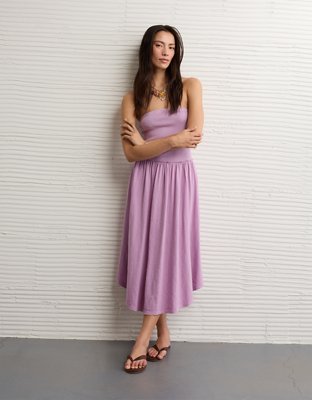 American Eagle Sunchaser Strapless Midi Dress in Purple  Soft Knit Cotton Summer Dress for Women, Size XL