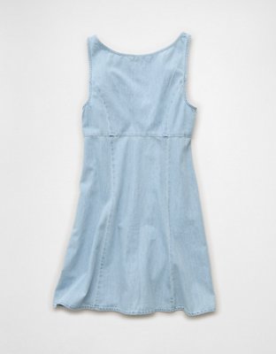 american eagle denim babydoll dress AE Babydoll Button-Up Mini Dress Women's Medium Wash XXS