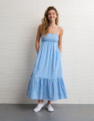 knee length dresses for ladies Entro Steel Blue Striped Tie Strap Knit Midi Dress