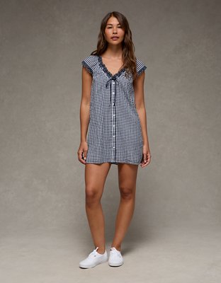 AE V-Neck Ruffled Button-Up Mini Dress from American Eagle - $64.95
