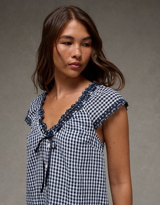 AE V-Neck Ruffled Button-Up Mini Dress | American Eagle