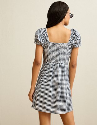 american eagle green gingham dress AE Sweetheart Button-Up Mini Women's Navy XXS Mini dress