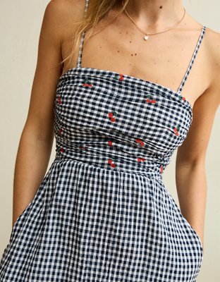 AE Strapless Smocked Embroidered Midi Dress | American Eagle