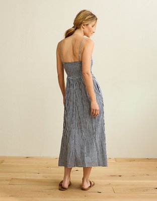 AE Strapless Smocked Embroidered Midi Dress