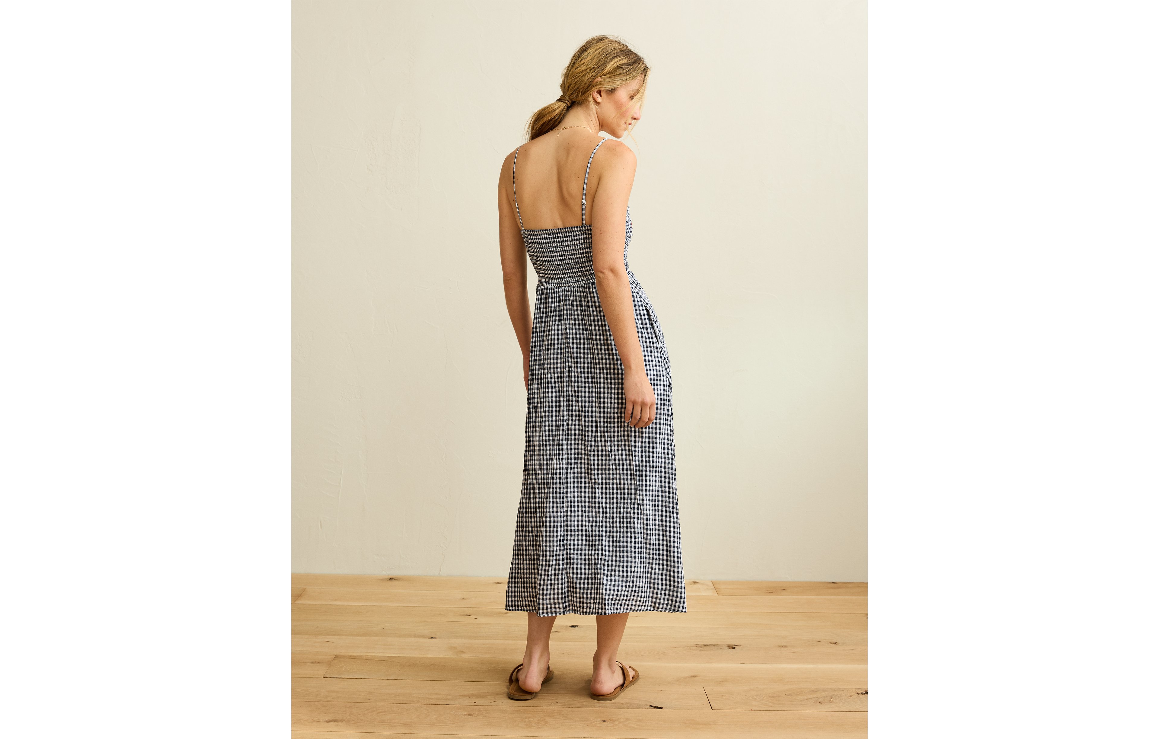 AE Strapless Smocked Embroidered Midi Dress