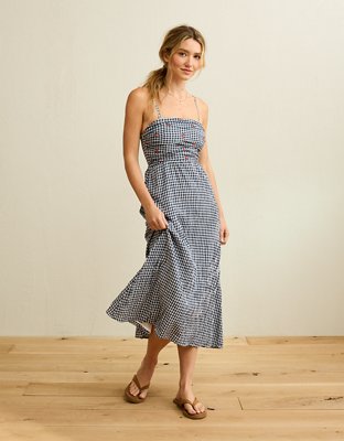 AE Strapless Smocked Embroidered Midi Dress from American Eagle - $74.95