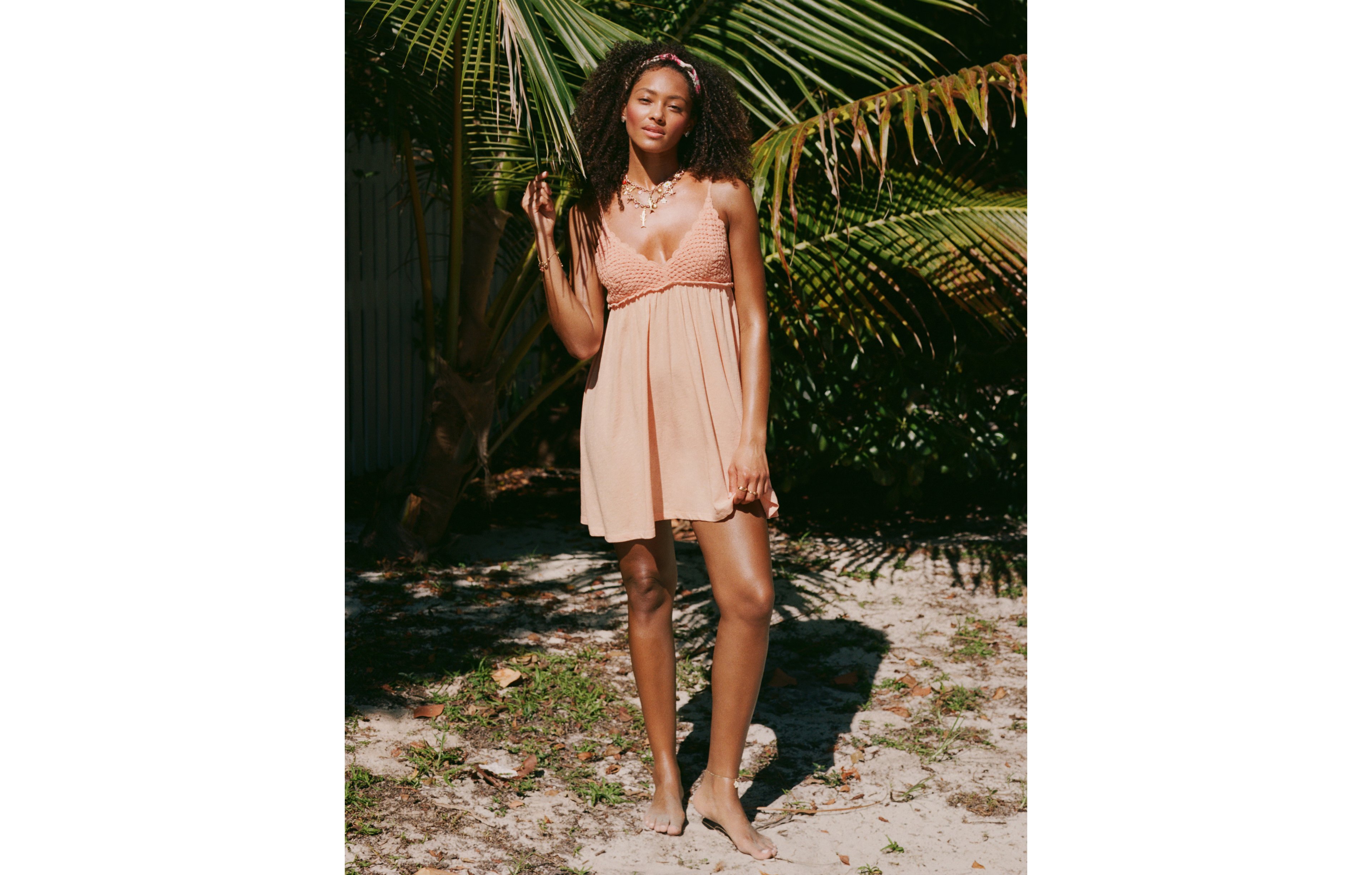 AE Sunchaser Babydoll Crochet Mini Dress