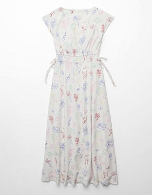 AE Ruched Linen-Blend Midi Dress