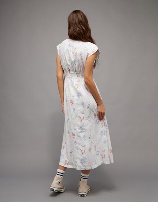 AE Ruched Linen-Blend Midi Dress