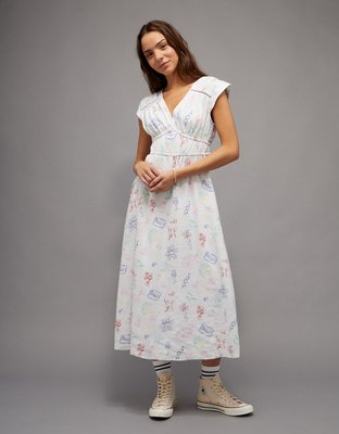 AE Ruched Linen-Blend Midi Dress