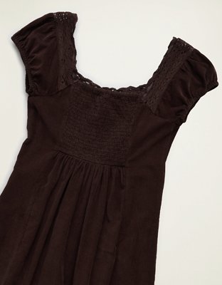 AE Corduroy Tie-Front Lace Mini Dress