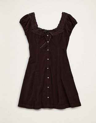 AE Corduroy Tie-Front Lace Mini Dress