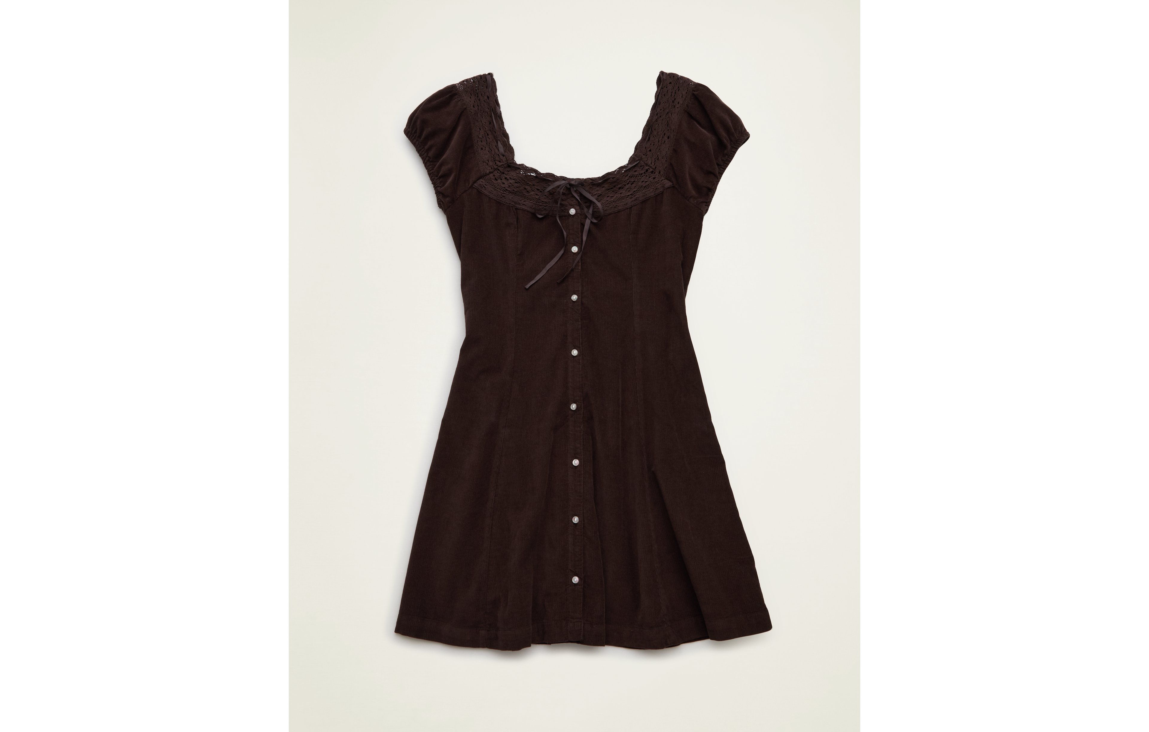 AE Corduroy Tie-Front Lace Mini Dress