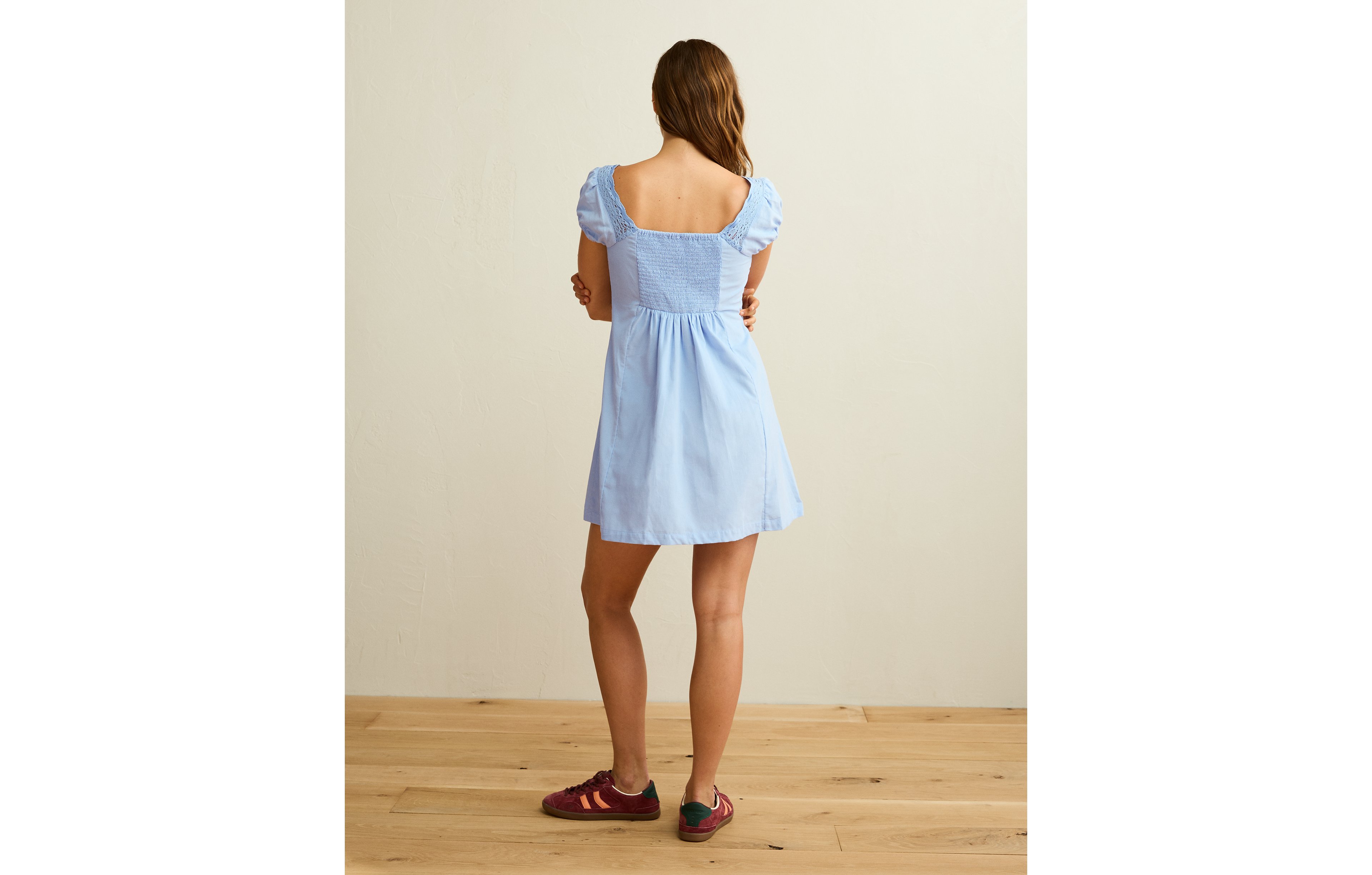 AE Corduroy Tie-Front Lace Mini Dress