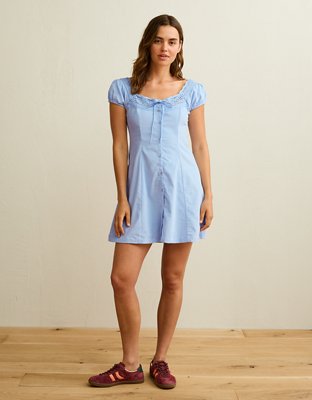 AE Corduroy Tie-Front Lace Mini Dress