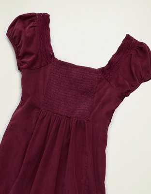 AE Corduroy Tie-Front Lace Mini Dress