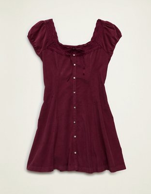 AE Corduroy Tie-Front Lace Mini Dress