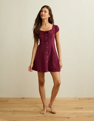 AE Corduroy Tie-Front Lace Mini Dress