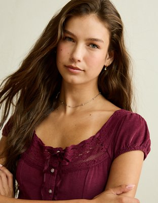 AE Corduroy Tie-Front Lace Mini Dress