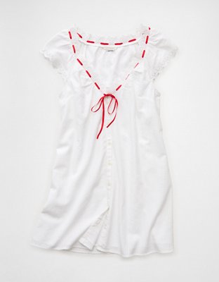 AE V-Neck Ruffled Button-Up Mini Dress