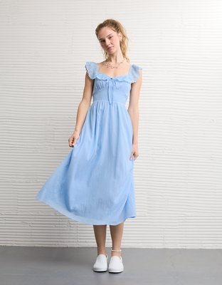 AE Flutter Sleeve Tie-Front Midi Dress