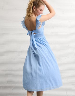 AE Flutter Sleeve Tie-Front Midi Dress