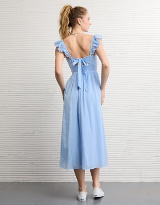 AE Flutter Sleeve Tie-Front Midi Dress