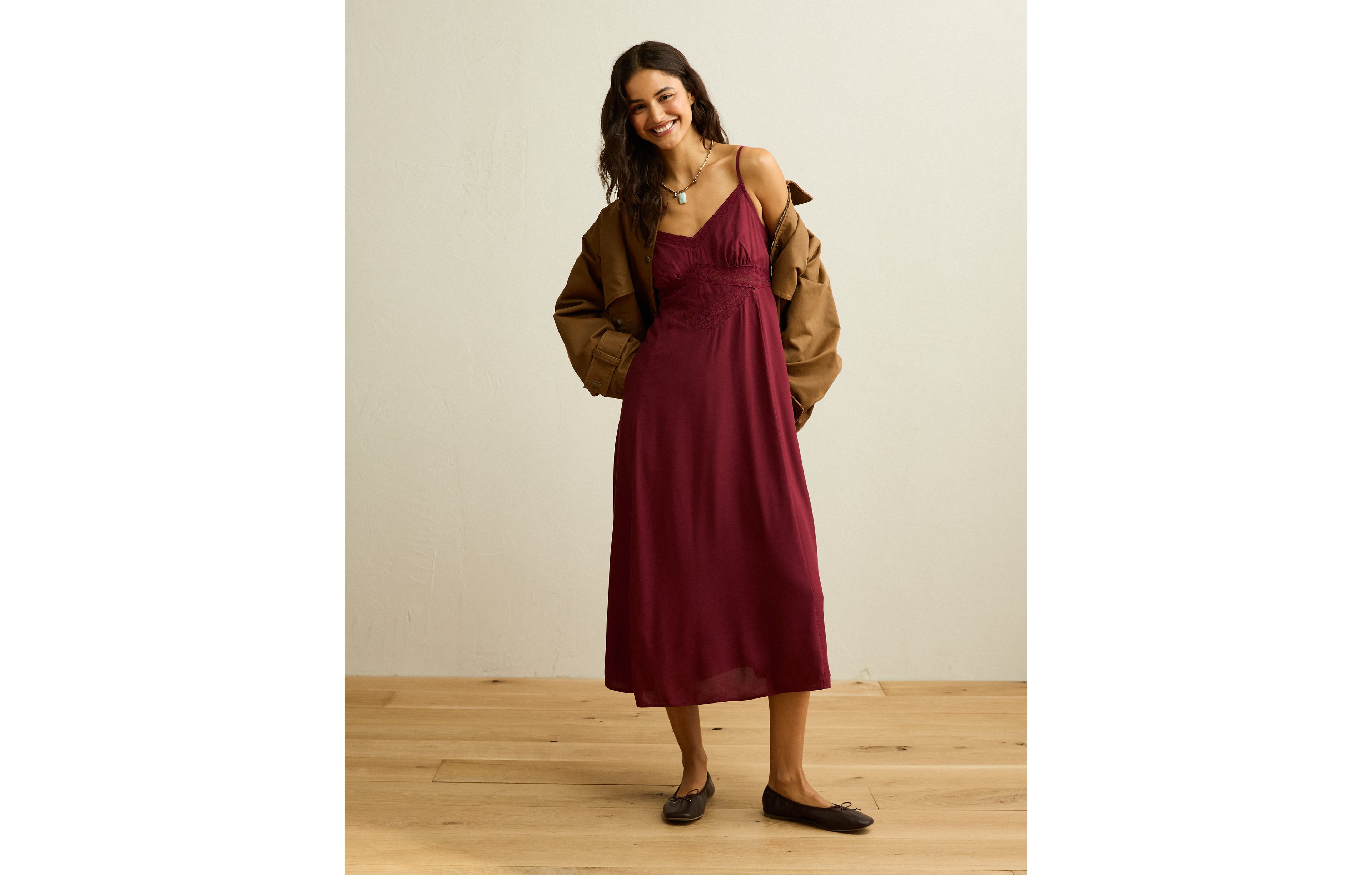 AE V-Neck Slip Midi Dress
