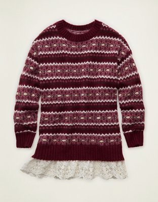 AE Oversized Sweater Lace-Trim Mini Dress