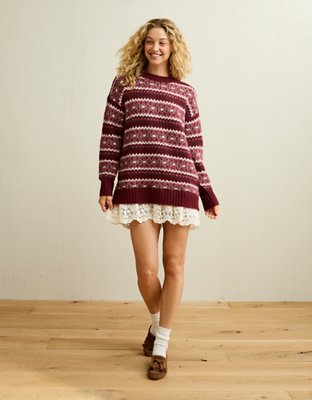AE Oversized Sweater Lace-Trim Mini Dress