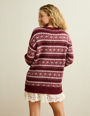 AE Oversized Sweater Lace-Trim Mini Dress
