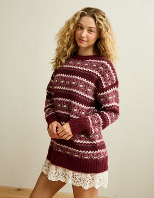 AE Oversized Sweater Lace-Trim Mini Dress