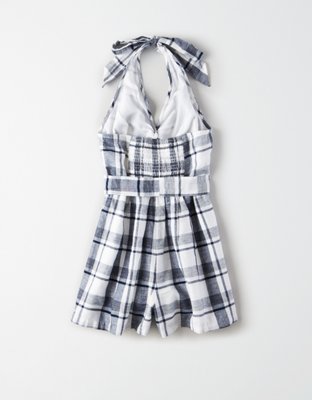 AE Plaid Button Front Romper