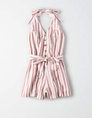 AE Striped Button Front Romper