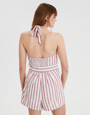 AE Striped Button Front Romper | American Eagle