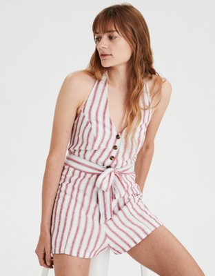 AE Striped Button Front Romper | American Eagle