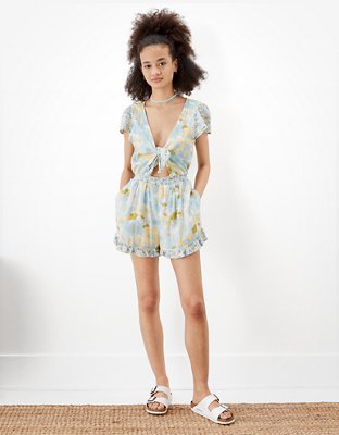 AE Floral Cut Out Tie Front Romper