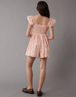 AE Checkered Flutter Sleeve Babydoll Romper