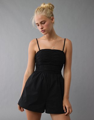 AE Strapless Ruched Bodice Romper | American Eagle