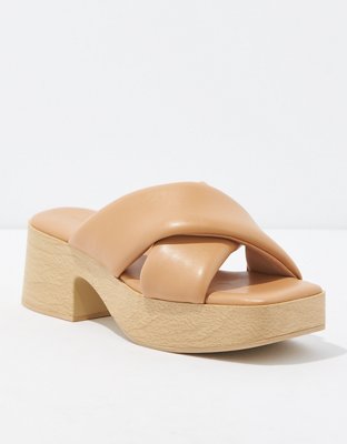 Block heel sliders with tortoiseshell pattern