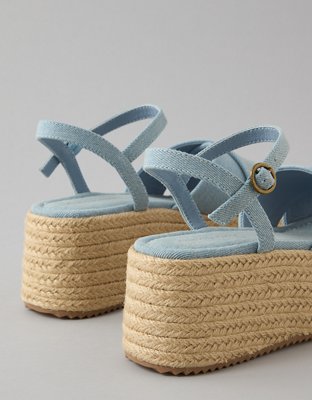 AE Denim Flatform Wedge Sandal