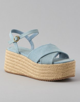 AE Denim Flatform Wedge Sandal