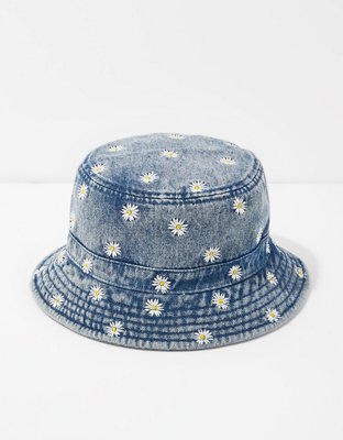 Denim bucket hat with flower on sale